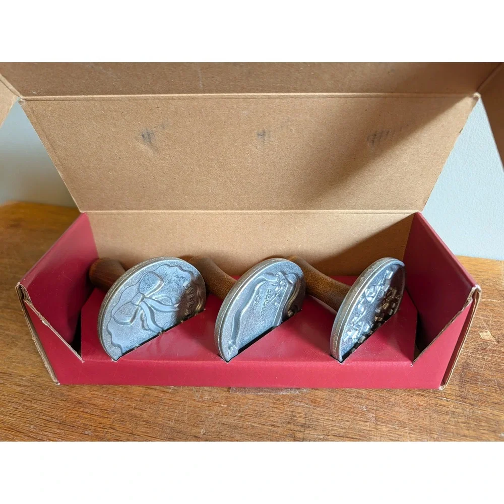Nordic Ware Holiday Cookie Stamps Set of 3 Cast Aluminum Wood Handle USA Made